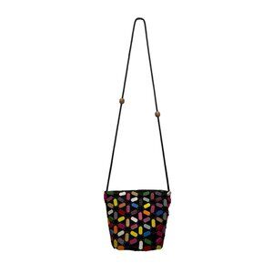Colorful Mosaic Beaded Women’s Black Bohemian Style Crossbody Bag